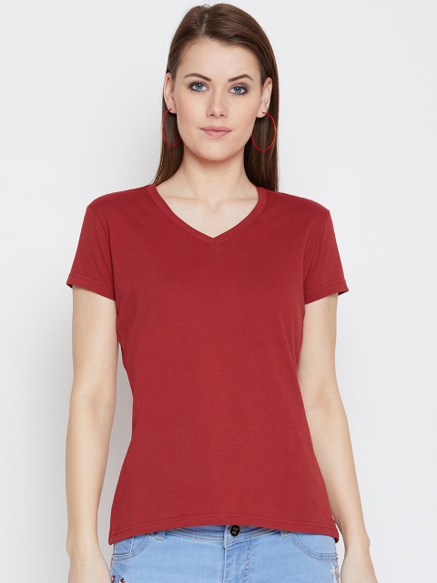 

JUMP USA Women Red Solid V-Neck T-shirt