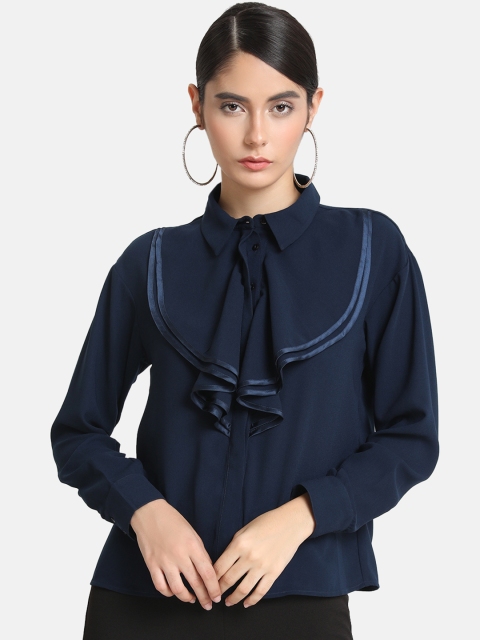

Kazo Women Navy Blue Regular Fit Solid Casual Shirt