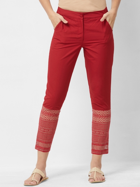 

Naari Women Maroon Slim Fit Printed Cigarette Trousers
