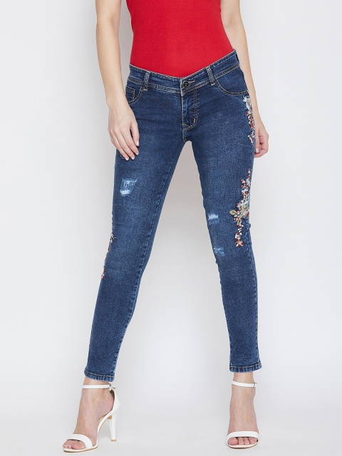 

JUMP USA Women Blue Slim Fit Mid-Rise Low Distress Stretchable Jeans