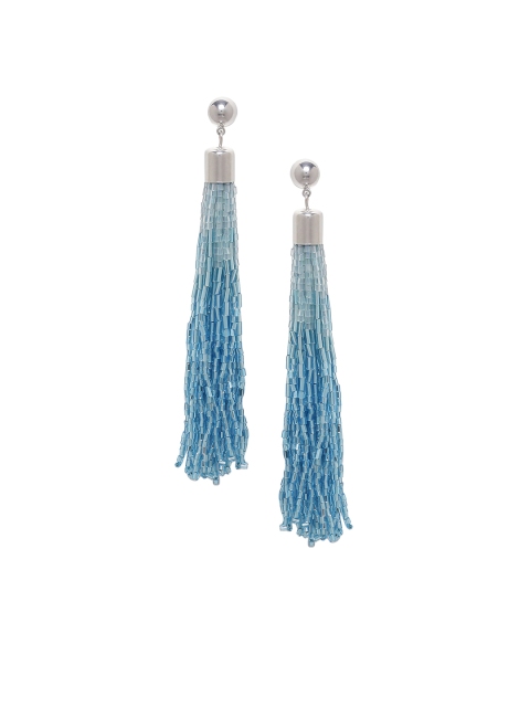 

Voylla Silver-Toned & Blue Taselled Drop Earrings