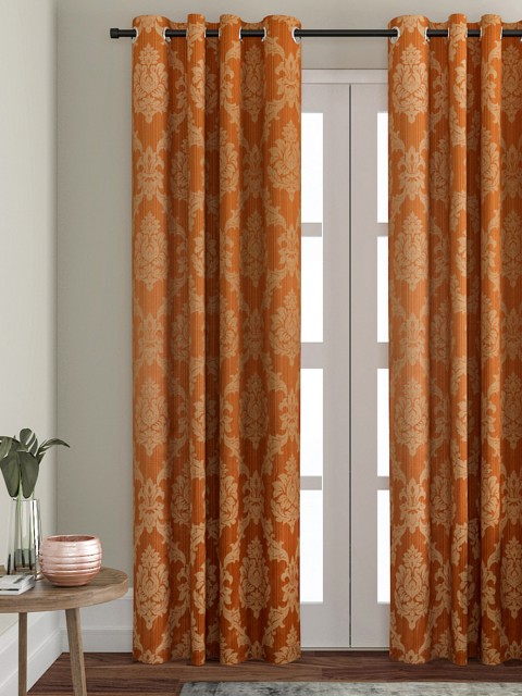 

VRINDA Orange & Beige Self Design Single Door Curtain