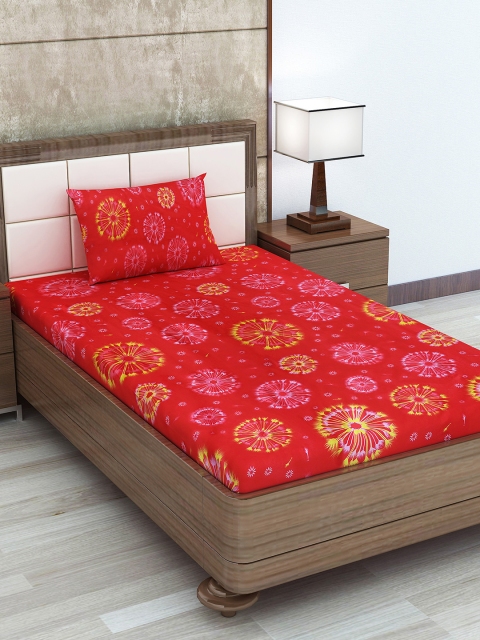 

Divine Casa Red Floral TC Cotton 1 Bedsheet with 1 Pillow Covers