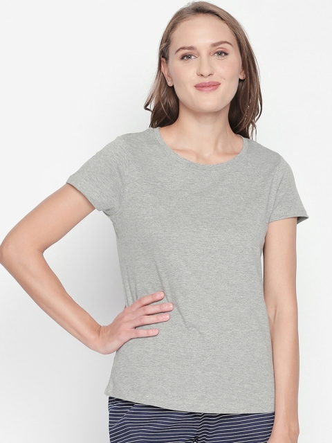 Dreamz by Pantaloons Women Grey Melange Solid Round Neck Lounge T-shirt