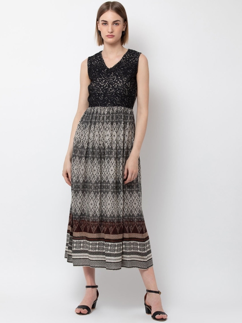 

DODO & MOA Women Black & Grey Fit and Flare Dress