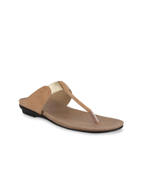 

SOLES Women Beige Solid T-Strap Flats