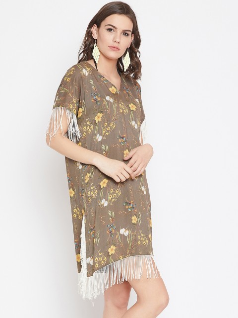 

The Kaftan Company Women Olive-Green & Yellow Printed Kaftan Cover-Up Dress RW_MD_MOANA15