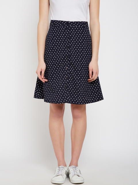 

Nun Navy Blue Printed A Line Skirt