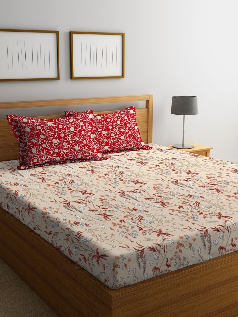 

Portico New York Beige Floral 144 TC Cotton 1 Queen Bedsheet with 2 Pillow Covers