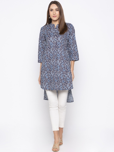 

Globus Women Navy Blue Printed Straight Kurta