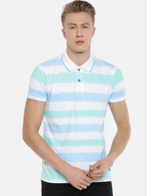 

Steenbok Men Blue Striped Polo Collar T-shirt