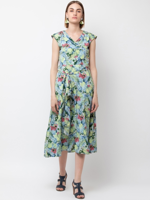 

DODO & MOA Women Blue & Green Tropical Fit and Flare Dress