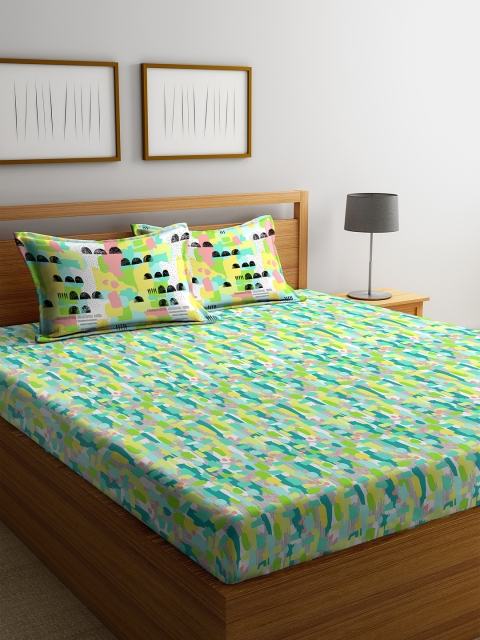 

Portico New York Green & Yellow Abstract 144 TC Cotton 1 Queen Bedsheet with 2 Pillow Covers