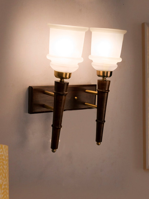 

Fos Lighting Brown & White Solid Wooden 2 Light Wallchiere