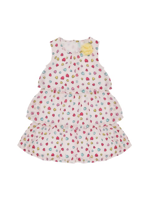 

Pantaloons Junior Girls Off-White & Pink Printed Layered A-Line Dress