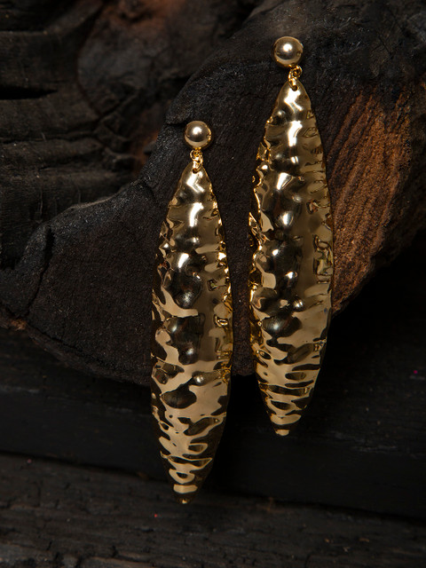 

SASSAFRAS Gold-Toned Contemporary Drop Earrings