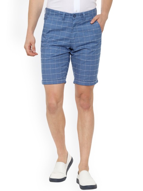 

Allen Solly Men Blue Checked Slim Fit Regular Shorts