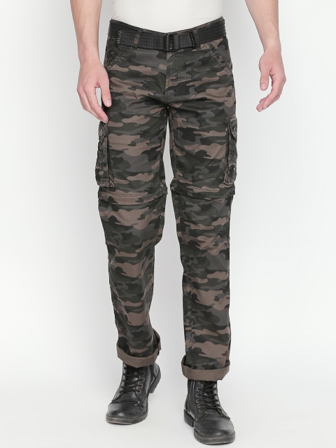 

beevee Men Grey & Green Regular Fit Printed Cargos