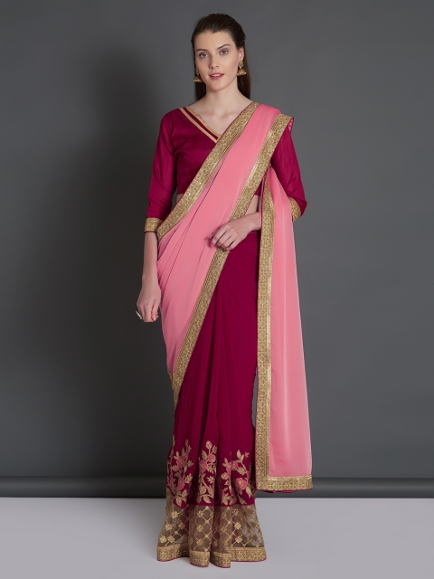

Mitera Pink & Maroon Embroidered Saree
