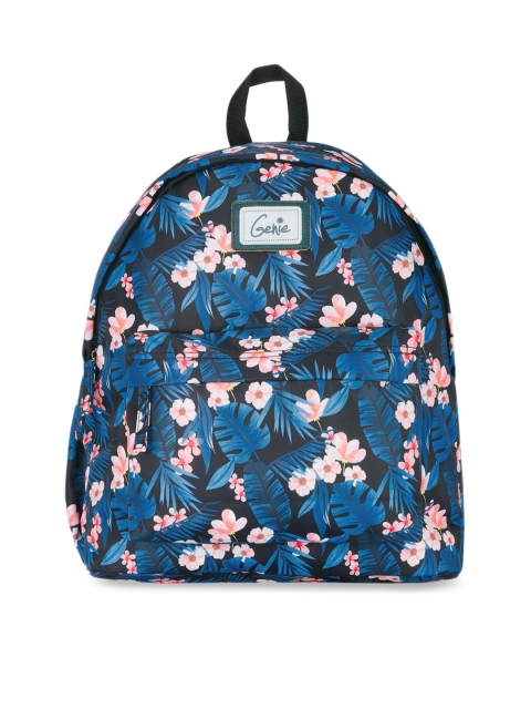

Genie Women Black & Blue Tropical Print 15 inches Small Backpack