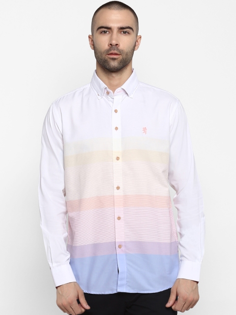 Red Tape Men White & Blue Regular Fit Colourblocked Casual Shirt