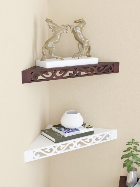 

Home Sparkle Brown & White MDF Corner Wall Shelf