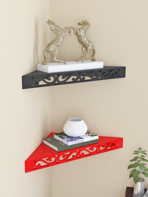

Home Sparkle Set of 2 MDF Corner Wall Shelves, Black
