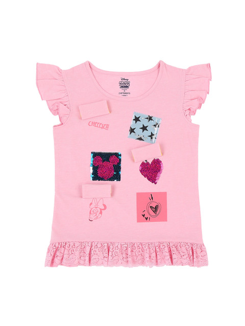 

Pantaloons Junior Girls Pink Printed Round Neck Pure Cotton T-shirt