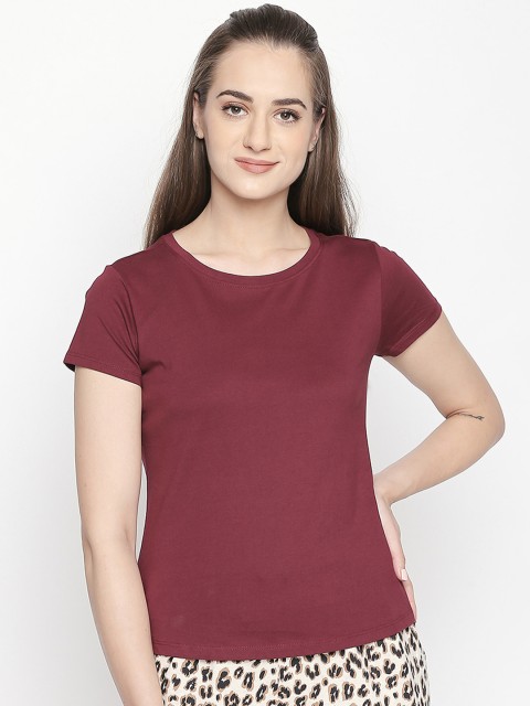 

Dreamz by Pantaloons Women Maroon Solid Round Neck T-shirt