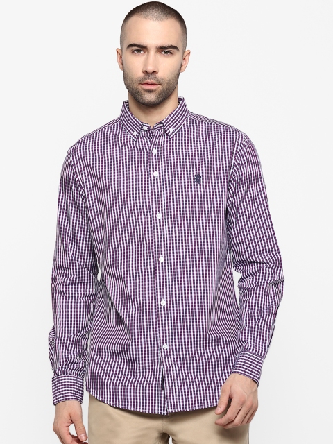 Red Tape Men Purple & White Regular Fit Checked Casual Shirt
