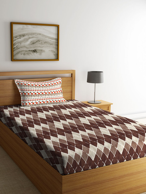 

Portico New York Brown Geometric 144 TC Cotton 1 Single Bedsheet with 1 Pillow Covers