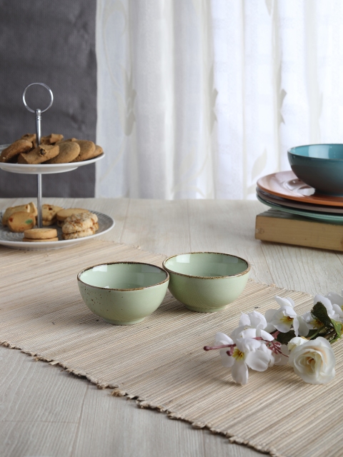 

Devnow Green Set Of 2 Printed Ceramic Bowls