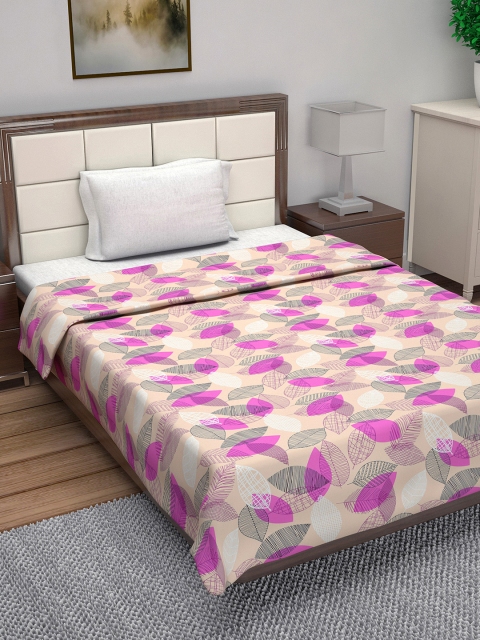 

Divine Casa Beige & Pink Floral AC Room 110 GSM Single Bed Dohar