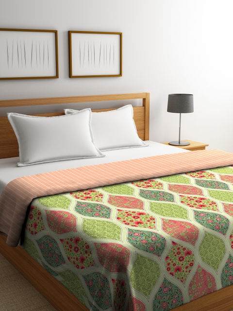 

Portico New York Green & Peach-Coloured Floral AC Room 120 GSM Double Bed Comforter