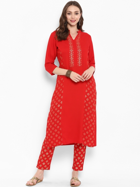 

ZIYAA Women Red Printed Kurta with Trousers
