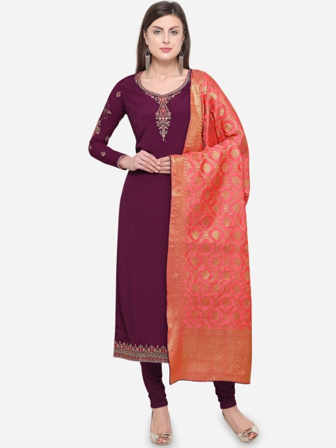 

mf Burgundy Poly Crepe Semi-Stitched Dress Material
