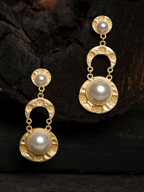

SASSAFRAS Gold-Plated & White Contemporary Handcrafted Drop Earrings