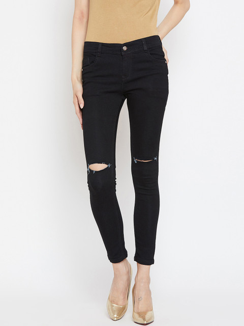

CHROME & CORAL Women Black Slim Fit Mid-Rise Slash Knee Stretchable Jeans