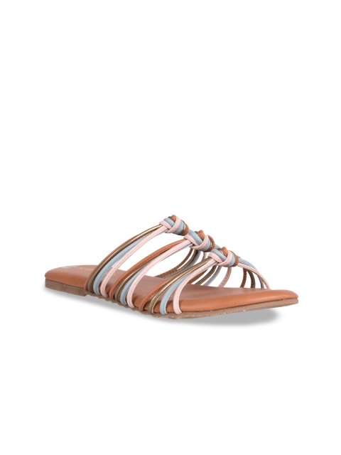 

Kraft Cellar Women Tan Solid Synthetic Patent Open Toe Flats