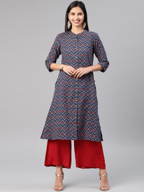 

Alena Women Navy Blue Printed Straight Kurta