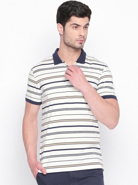 

BYFORD by Pantaloons Men White Striped Polo Collar T-shirt