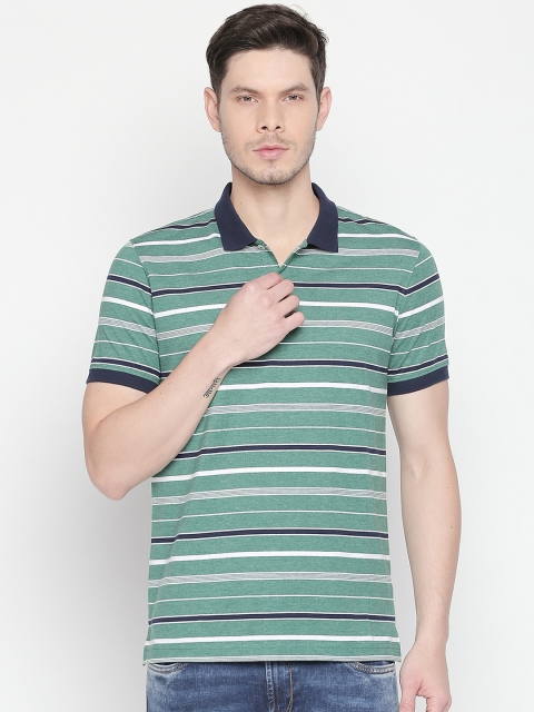 

BYFORD by Pantaloons Men Green Striped Polo Collar T-shirt