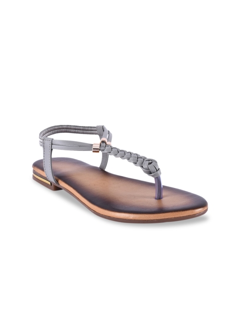 

BuckleUp Women Grey Textured T-Strap Flats