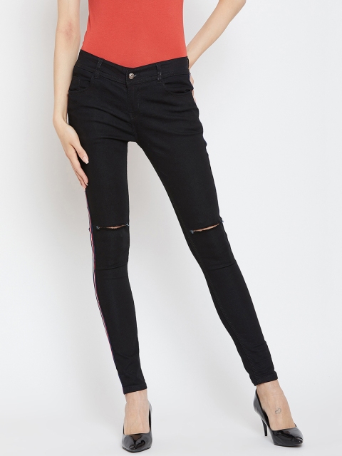 

CHROME & CORAL Women Black Slim Fit Mid-Rise Slash Knee Stretchable Jeans