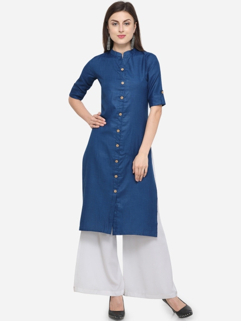 

Satrani Women Navy Blue Solid Straight Kurta