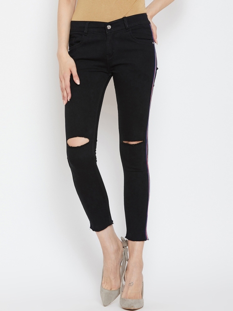 

CHROME & CORAL Women Black Slim Fit Mid-Rise Slash Knee Stretchable Jeans