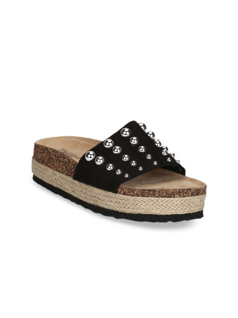 

Truffle Collection Women Black Embellished Flatforms