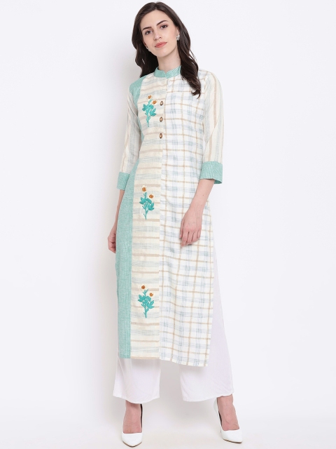 

Kvsfab Women Blue & White Checked Straight Kurta