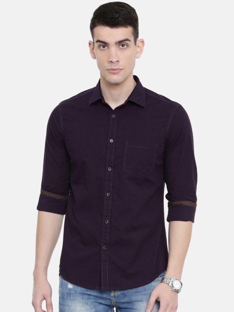 

IMYOUNG Men Purple Slim Fit Solid Casual Shirt