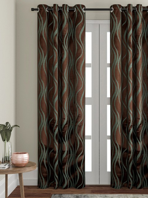 

VRINDA Green & Brown Single Door Curtains